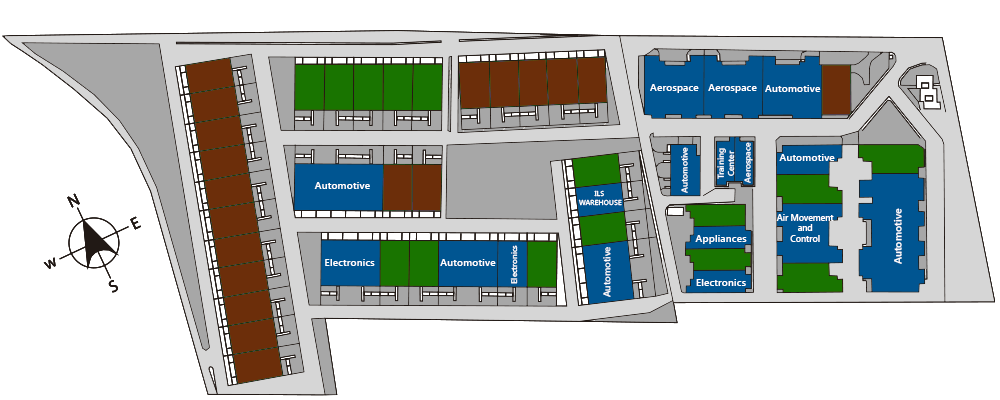 Park Layout showing industrial real estate in Saltillo at the La Angostura Manufacturing Community