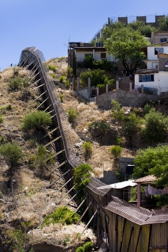 A picture of the border between Mexico and the U.S. as it meets between Sonora and Arizona