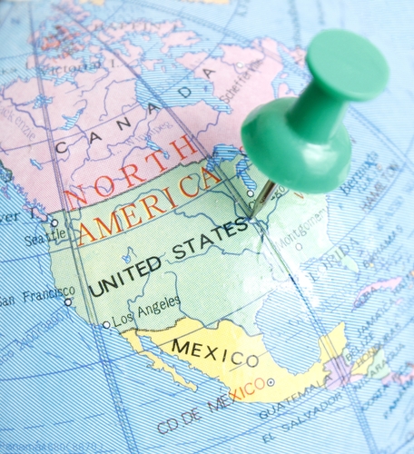 Globe picture of only North American including the United States, Canada, and Mexico