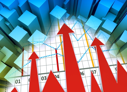 A graph detailing rising and falling trends in the economy.