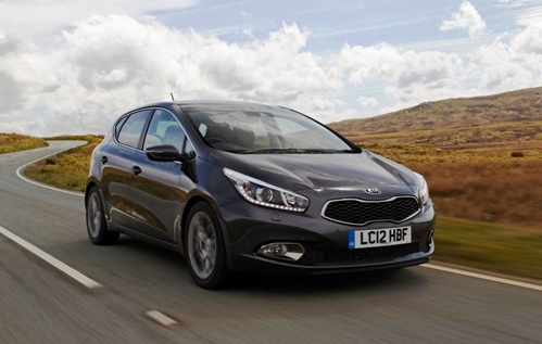 A new KIA made automobile cruising through the freeways in Mexico.