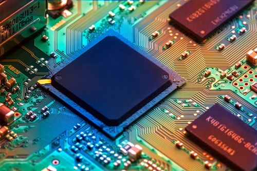 a picture of hardware in the shape of a colorful motherboard.