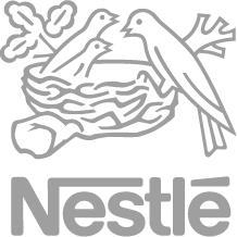 A view at the Nestle logo in a gray coloring.
