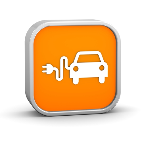 A view at the icon of a mobile phone application that has a car with a plug to recharge it.
