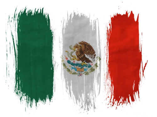 Three painted strips in the order of green, white, red, with an eagle in the middle of the white stripe. All of it symbolizing the Mexican flag.