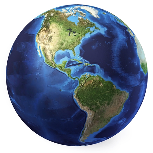 a picture of the globe with the orientation being centered around central America.